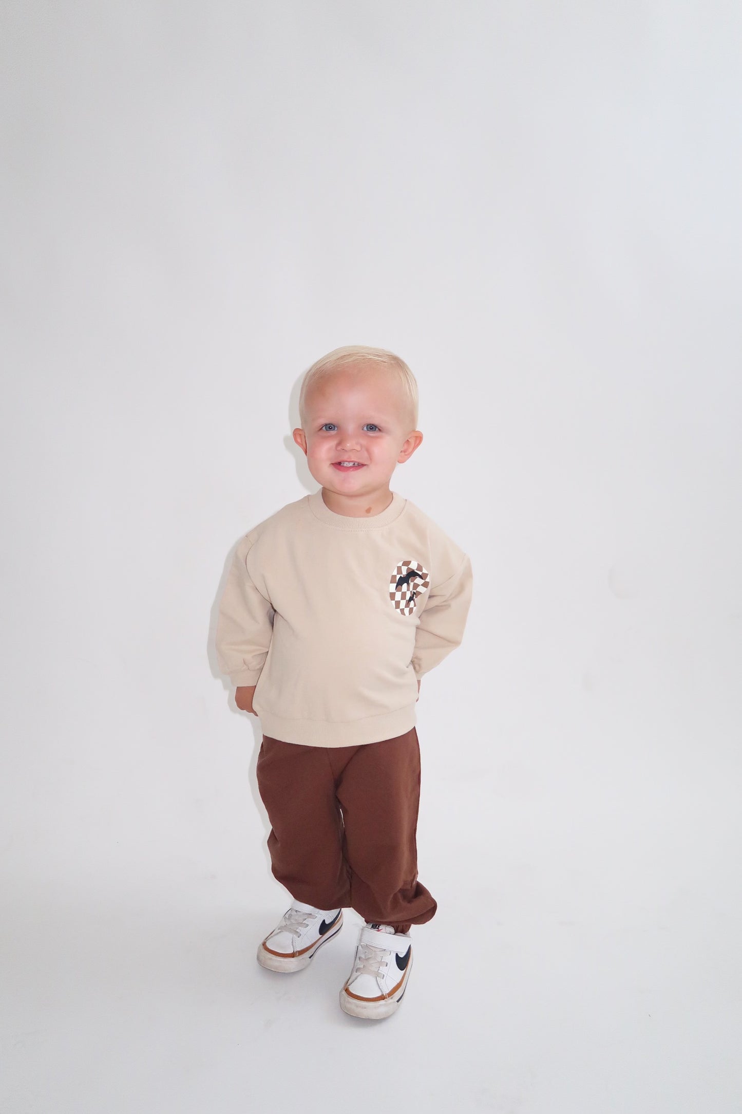 Bat Graphic Print Sweatshirt & Jogger Pants Set - Brown