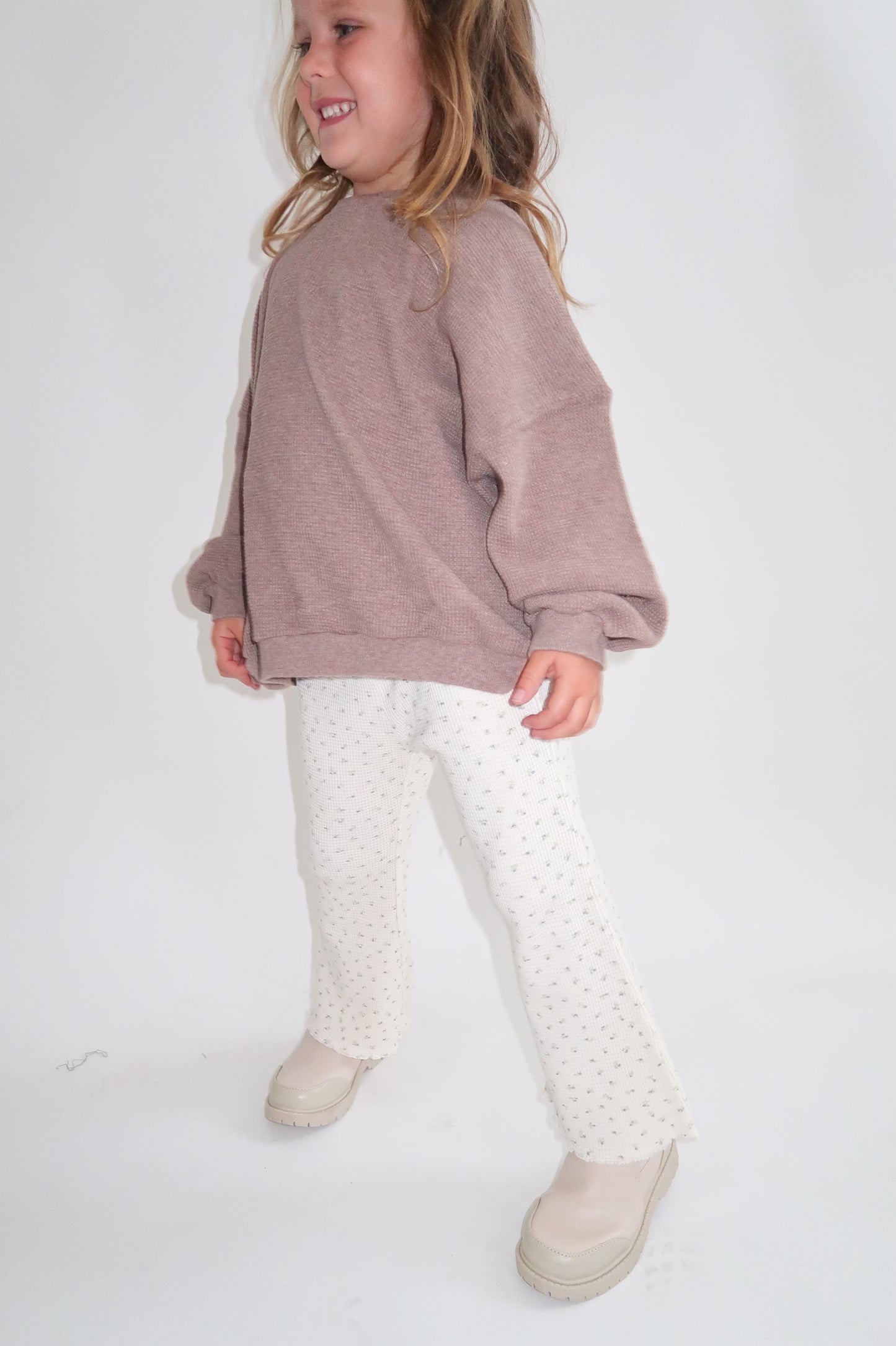 Kids Cozy Waffle Lettuce-edge Flare Pants