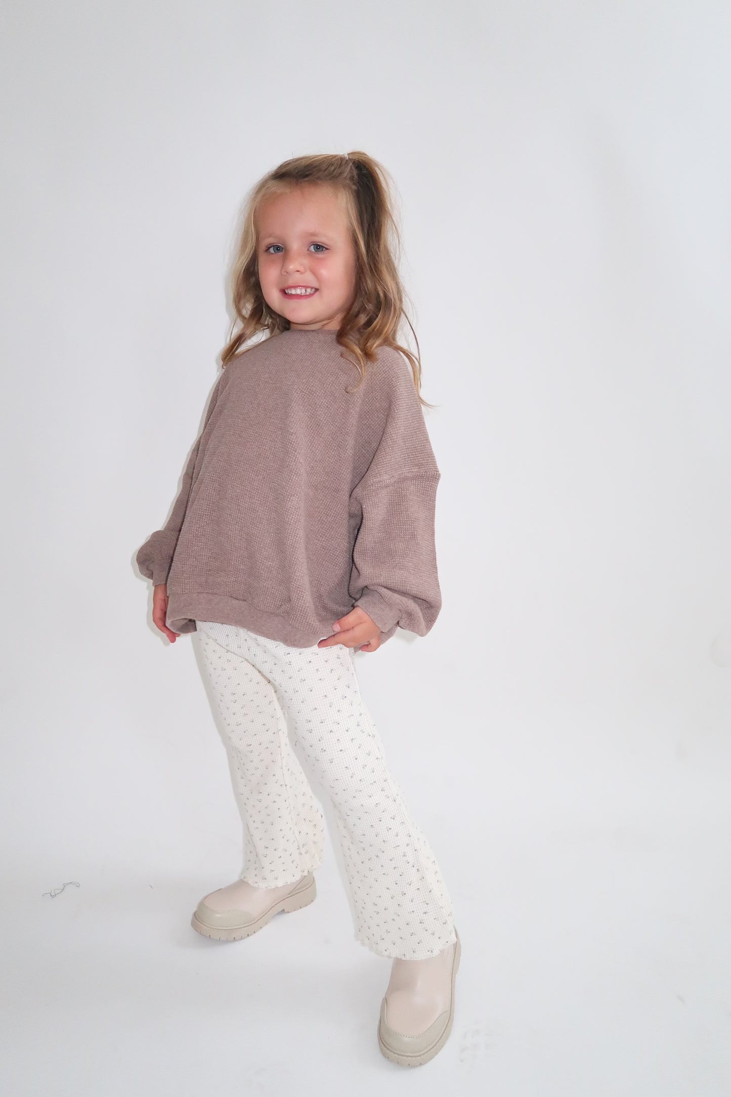 Kids Cozy Waffle Lettuce-edge Flare Pants