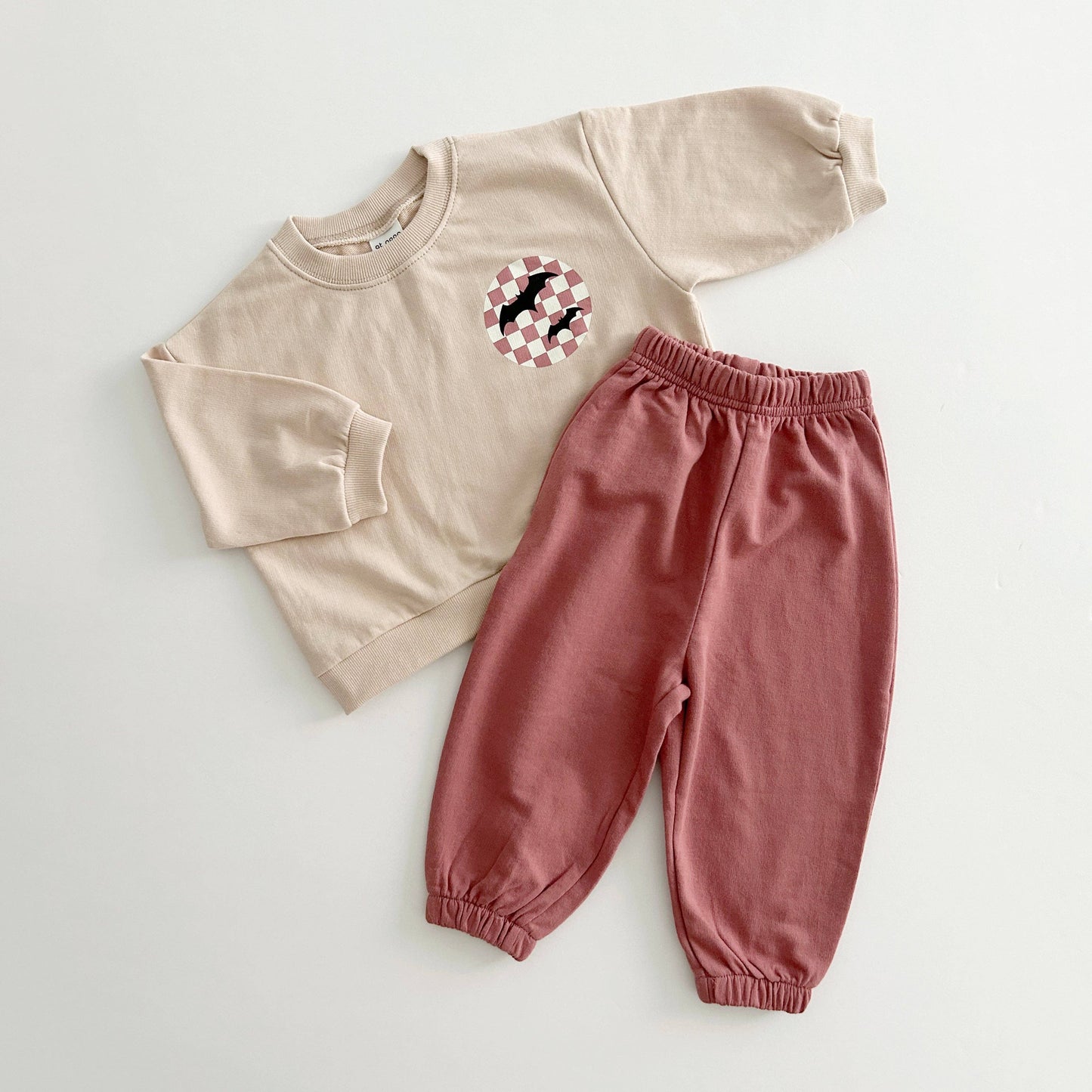 Bat Graphic Print Sweatshirt & Jogger Pants Set - Berry